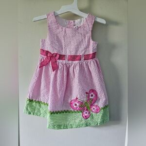 Rare Editions Pink and Green Gingham Dress with Bow